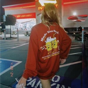 The Mayfair Group Red Made You Smile Graphic Oversized Crewneck Sweatshirt S/M